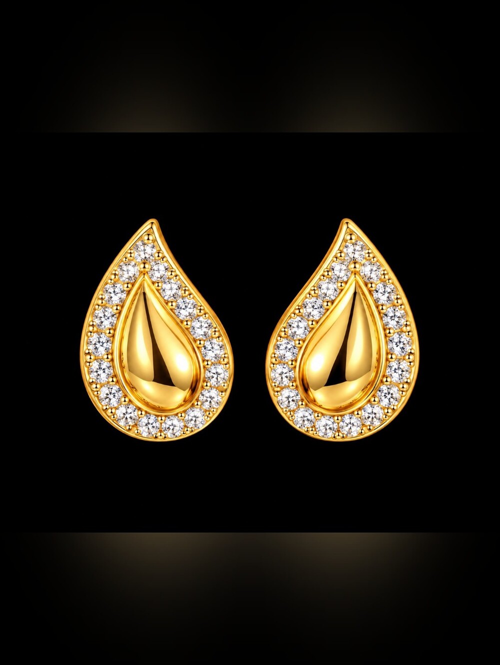 22kgp Dubai Jewelry Gold Teardrop Crystal-Accent Stud Earrings - Women Jewelry